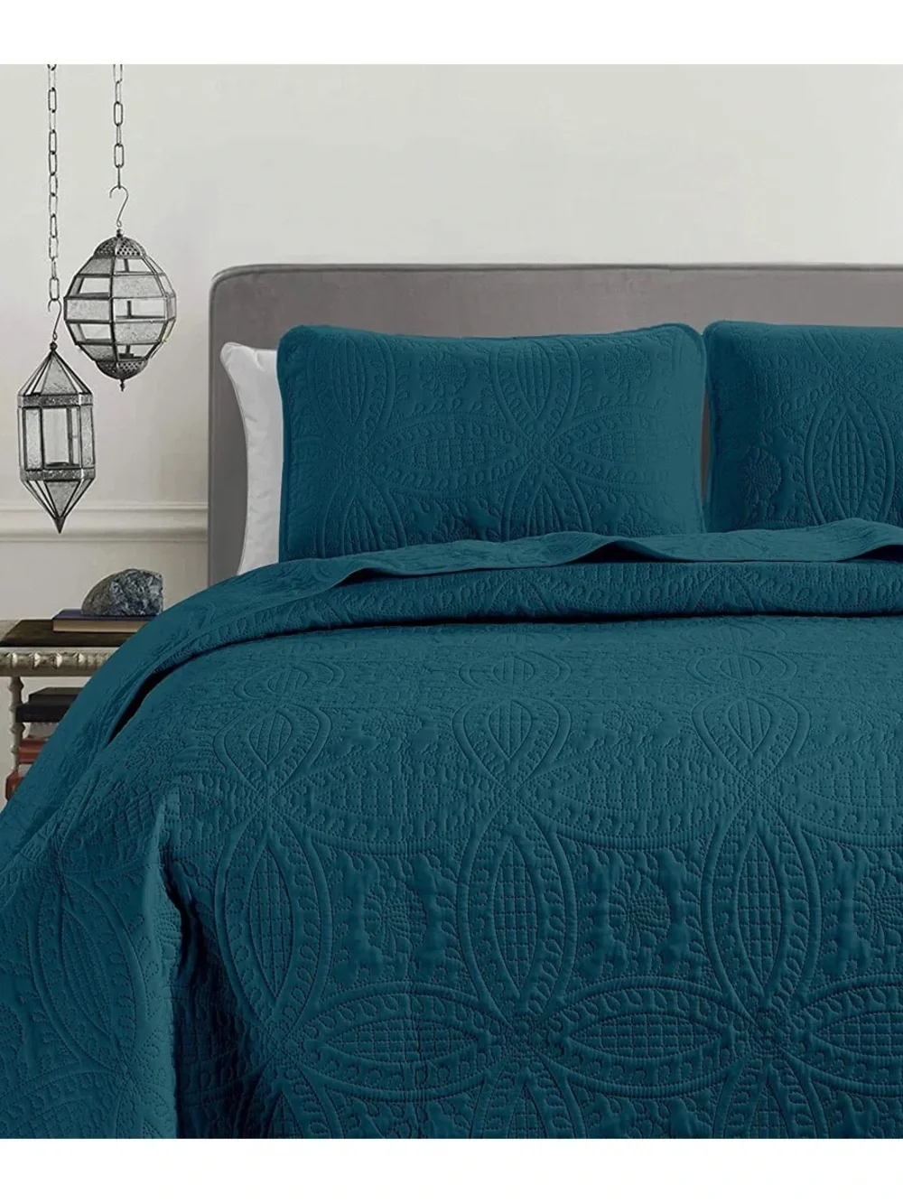 Teal king 3 piece Quilt Set